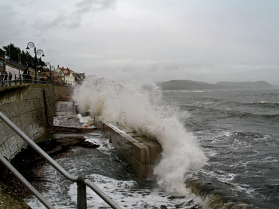 Storm on the new sea wall Lyme Regis